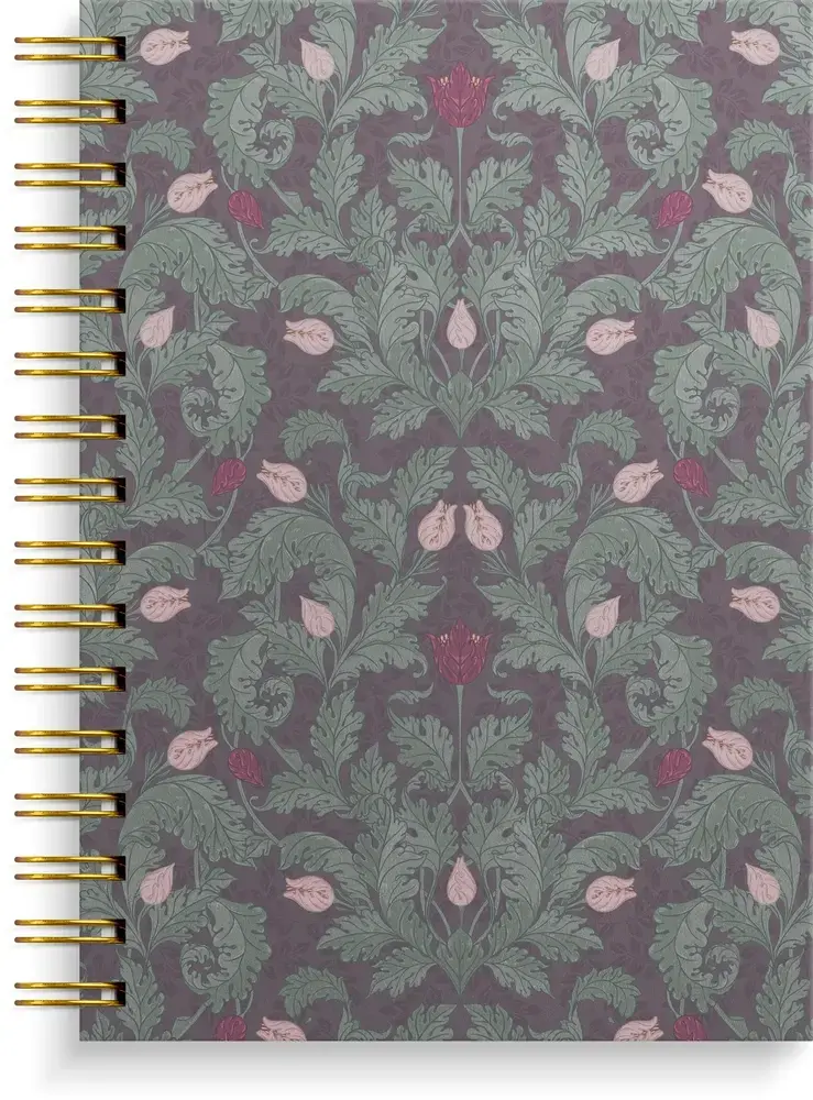 Notesbog A5 burgundy flowers KARTON 150 linjeret sider 