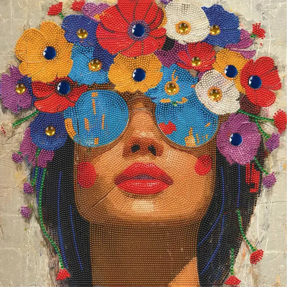 Diamond Art Ansigt/Blomst Mix 40X40Cm
