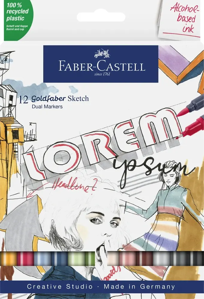 Tusser dobbelt Sketch Goldfaber 12 ass