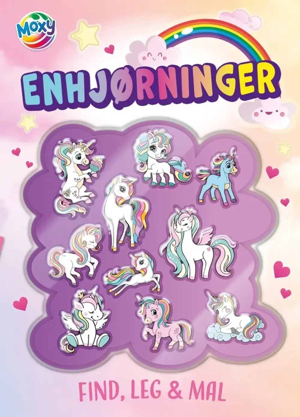 Find, mal og leg: Enhjørninger, med flotte 3D klistermærker