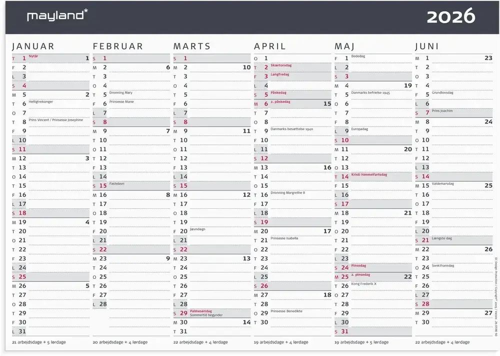 Kontorkalender 2026 moderne a4 